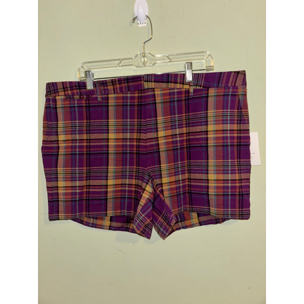 Women's A New Day Plus 18 Purple Yellow Plaid Chino Shorts NWT